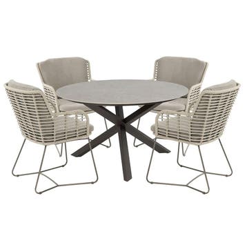 4 Seasons Fabrice tuinset 5-delig - Prado tuintafel Ø130 cm, Verzenden, Nieuw