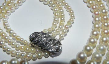 Halsketting - 14 karaat Geel goud Parel - Diamant, Nieuw