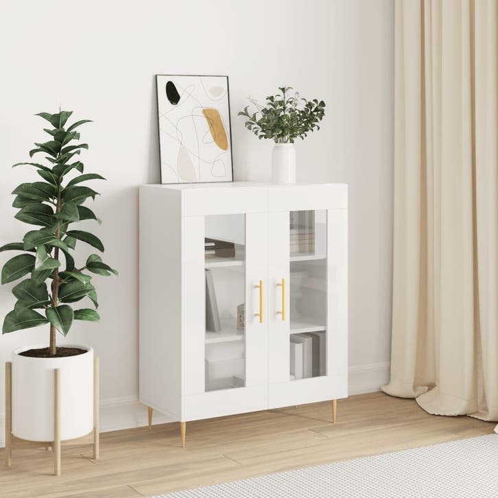 vidaXL Dressoir 69,5x34x90 cm bewerkt hout hoogglans wit, Huis en Inrichting, Kasten | Dressoirs, 25 tot 50 cm, Nieuw, 50 tot 100 cm