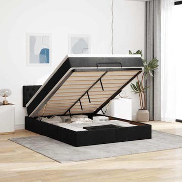 vidaXL Bed met matras 140x200 cm stof zwart, Huis en Inrichting, Verzenden, Zwart, 140 cm, 200 cm