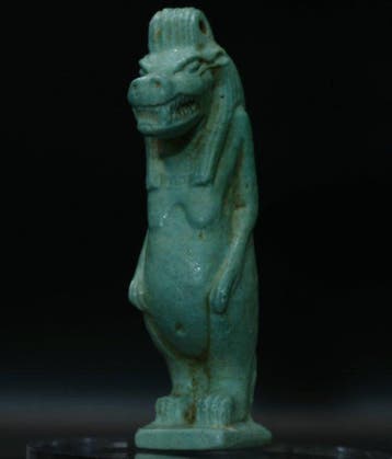 Oud-Egyptisch Faience Grote museumkwaliteit amuletfiguur van
