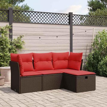 vidaXL 4-delige Loungeset met kussens poly rattan bruin, Verzenden, Nieuw, Loungeset