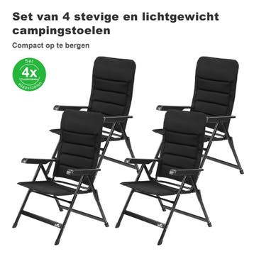 Bardi 4 Stuks Luxe Verstelbare Campingstoelen 120KG - Zwart, Ophalen of Verzenden, Nieuw, Inklapbaar