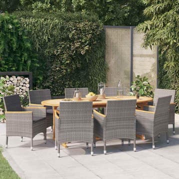 vidaXL 9-delige Tuinset met kussens grijs, Verzenden, Nieuw, 8 zitplaatsen, Tuinset