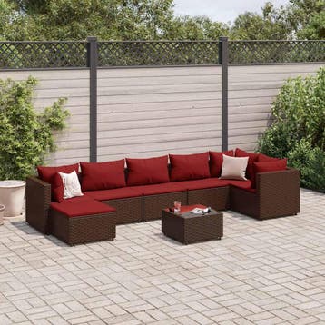 vidaXL 8-delige Loungeset met kussens poly rattan bruin, Verzenden, Nieuw, Loungeset