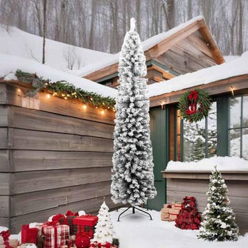 vidaXL Kunstkerstboom met sneeuw smal 240 cm PVC groen, Verzenden, Nieuw