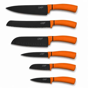 Nieuwe messenset 6-delig keukenmessen oranje (doos schade), Verzenden, Nieuw, Rvs of Chroom, Vaatwasserbestendig