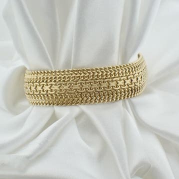 Gouden brede fantasieschakel armband (Schakelarmband), Ophalen of Verzenden, Gebruikt, Goud, Goud