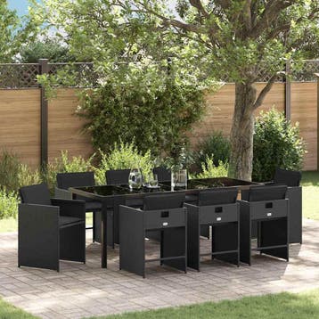 vidaXL Tuin eettafelset 9 pcs Zwart poly rattan, Verzenden, Nieuw, Rotan, Meer dan 8 zitplaatsen