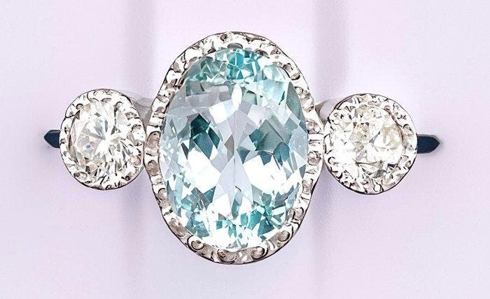 Ring Platina Aquamarijn - Diamant, Sieraden, Tassen en Uiterlijk, Ringen