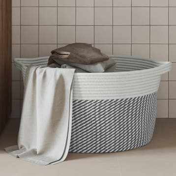 vidaXL Opbergmand Ø 40x25 cm katoen grijs en wit, Verzenden, Nieuw