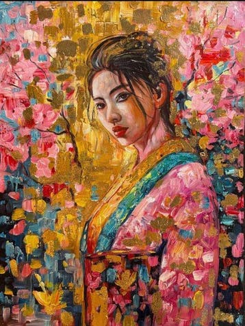 Nguyn V.L (1993) - The Golden Kimono 80 60 cm  Vendu