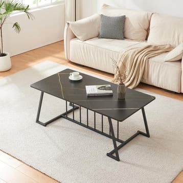 Salontafel Nospoo marmerlook zwart 120x60x46 cm [en.casa], Huis en Inrichting, Tafels | Salontafels, Verzenden, Nieuw