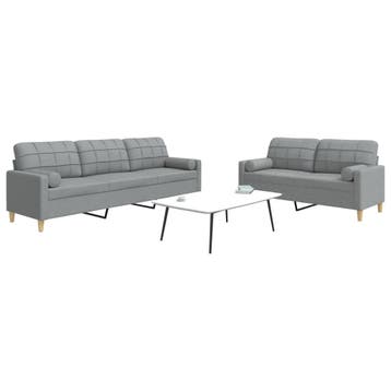 vidaXL 2-delige Loungeset met sierkussens stof lichtgrijs, Verzenden, Nieuw, Vierpersoons of meer, Stof