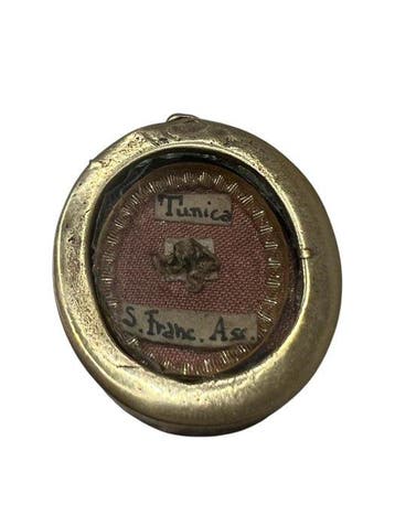 Reliekhouder - Brons, Gouden cartouche, Glas, Textiel - 20e