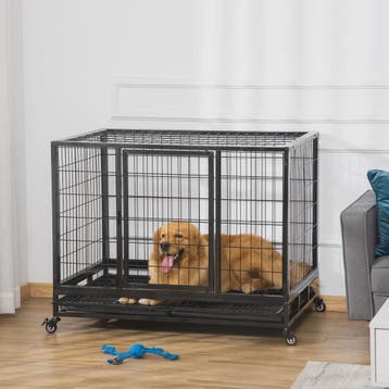 PawHut Metalen Hondenkennel met Wielen en Uitneembare Lade -, Verzenden, Nieuw