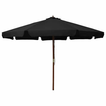vidaXL Parasol met houten paal 330 cm zwart, Verzenden, Nieuw, 3 tot 4 meter