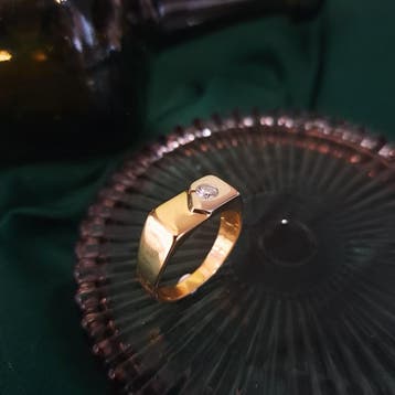 Bicolor gouden herenring met diamant; 0,18 ct., Gebruikt, 20 of groter, Heer, Ophalen of Verzenden
