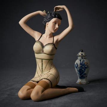 Beeld, Retro Pin-Up Girl - 21 cm - Hars, Antiek en Kunst