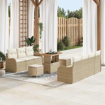 vidaXL Tuinbankenset 10 st Beige poly rattan, Verzenden, Nieuw, Rotan, Meer dan 8 zitplaatsen