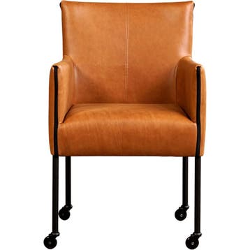 Set van 6 Leren eetkamerstoelen More - Vintage Cognac, Ophalen of Verzenden, Nieuw, Leer
