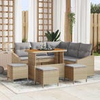 vidaXL Tuinbankenset met kussen 9 pcs Beige poly rattan, Verzenden, Nieuw, Rotan, Meer dan 8 zitplaatsen