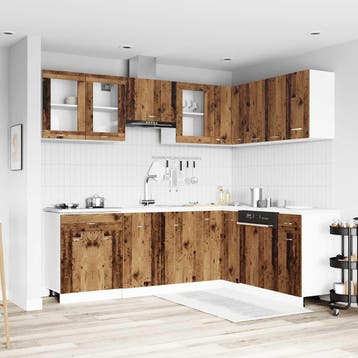 vidaXL 11-delige Keukenkastenset Lyon bewerkt hout oud, Huis en Inrichting, Keuken | Keukenelementen, Verzenden, Nieuw, Bruin