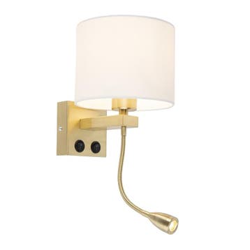 Art deco wandlamp goud met witte kap - Brescia, Verzenden, Nieuw, Art Deco
