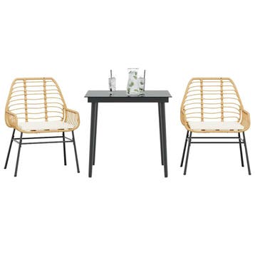 vidaXL 3-delige Tuinset met kussens poly rattan glas bruin, Verzenden, Nieuw, 2 zitplaatsen, Tuinset