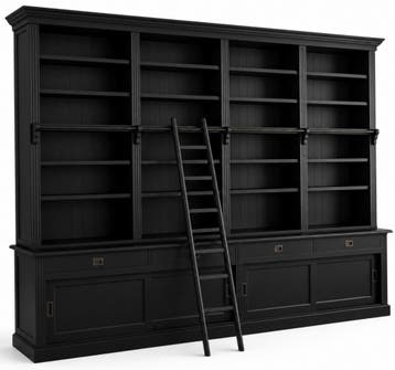 Boekenkast Putten zwart 400 x 260cm met trap, Huis en Inrichting, Kasten | Boekenkasten, Ophalen of Verzenden, Nieuw
