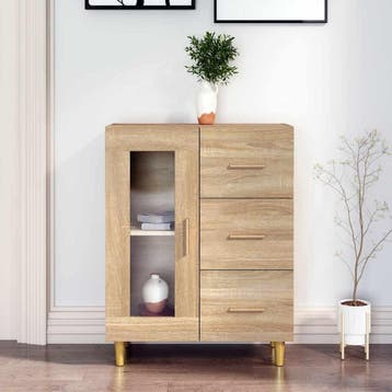 vidaXL Dressoir 69,5x34x90 cm bewerkt hout sonoma, Verzenden, Nieuw, Overige houtsoorten, Minder dan 50 cm