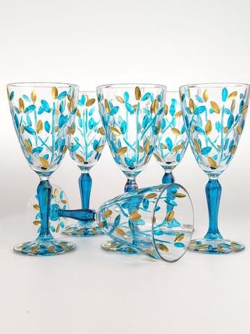 Secoloventesimo - Kelk (6) - Leaves turquoise golden chalice