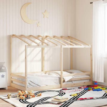 vidaXL Kinderbed met bedhuis 100x200 cm massief grenenhout, 100 cm, Eenpersoons, Bruin, Verzenden