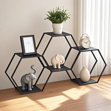 Wandrek Tand 3-delig wandplankenset zwart 32x37x19 cm [en.ca, Verzenden, Nieuw