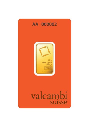 10 gram goudbaar Valcambi met certificaat, Verzenden, Goud