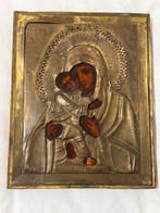 Icoon - Moeder Gods van Vladimir - Hout, Messing