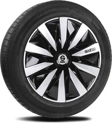 Sparco Wieldoppen Lazio - 14 inch - Zwart/Zilver, Ophalen of Verzenden, Zo goed als nieuw