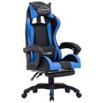 Racestoel met voetensteun kunstleer blauw en zwart, Verzenden, Nieuw