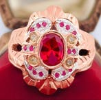 Zonder minimumprijs - Ring - 9 kt. Roségoud, Zilver Robijn -, Nieuw