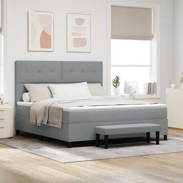 vidaXL Boxspringbed met hoofdeinde Lichtgrijs 180 x 200 cm, Verzenden, Nieuw, Tweepersoons, Stof