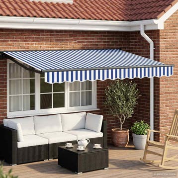 vidaXL Elektrisch Uittrekbaar Zonnescherm Blauw en Wit 3,5 x, Verzenden, Nieuw