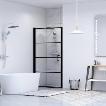 vidaXL Douchedeur 91x195 cm gehard glas zwart, Verzenden, Nieuw