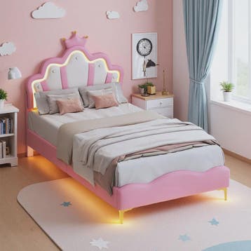 Betoverend Prinsessenbed 90x200cm met Kroon Hoofdbord, LED V, Verzenden, Nieuw