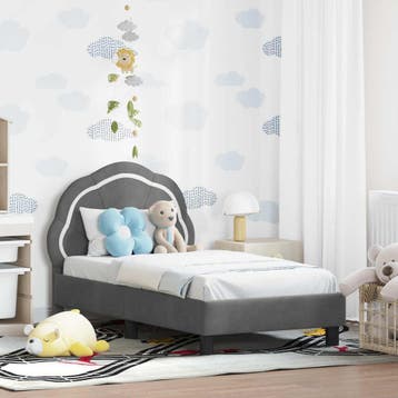vidaXL Peuterbedframe met hoofdbord Donkergrijs 70 x 140 cm, Verzenden, Nieuw, Grijs, Stof