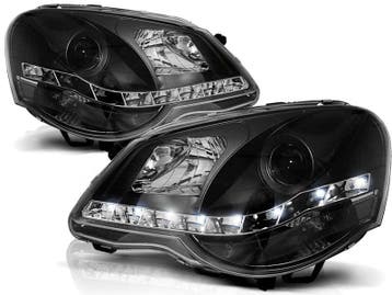 Koplampen VW Polo 9N3 05-09 Devil Eyes real DRL LED Zwart, Ophalen of Verzenden, Nieuw