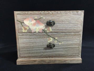 Japanese Vintage Hand-Painted Orchid Wooden Mini Chest