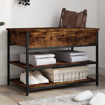 vidaXL Schoenenbankje 70x42,5x50 cm bewerkt hout gerookt, Huis en Inrichting, Banken | Voetenbanken en Poefen, Verzenden, Nieuw