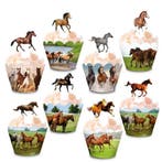 8 Paarden cupcake wrappers en 8 cupcake toppers, Verzenden, Nieuw, Cupcakes, Versiering