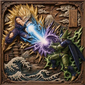 daveY - GOHAN SSJ2 vs CELL x WOODEN CARVING, Nieuw