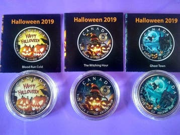 Canada. 5 Dollars 2019, Maple Leaf - Halloween Serie, 3x 1